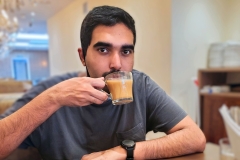 Kae Kae enjoying Chai in the Aberdeen Cold